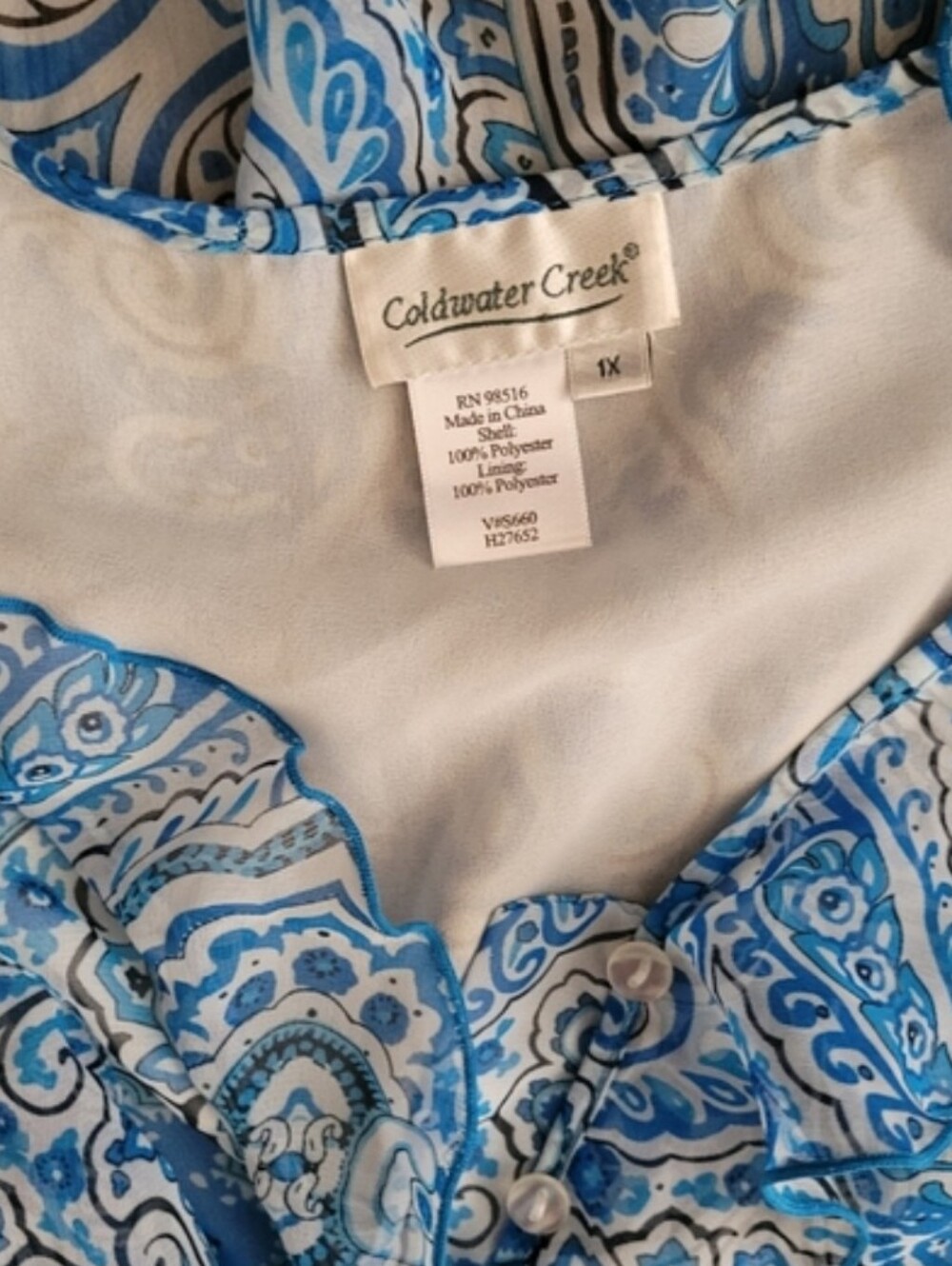 Vintage Blue And White Silk Ruffle Fairy Top - Picture 4 of 4
